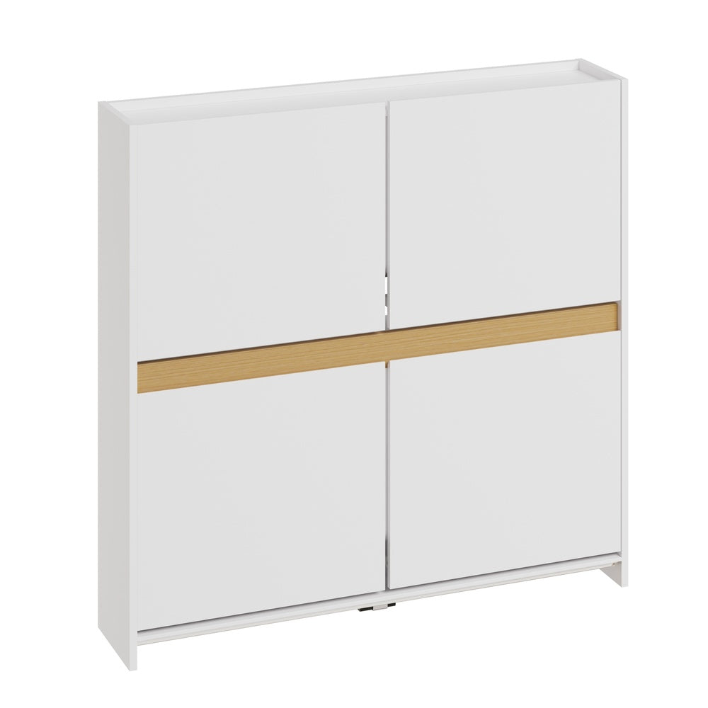SoBuy FSR225-E-W Armoire à Chaussures Blanc 4 Portes Rabattantes – Meuble à Chaussures 8 Paires pour Entrée et Couloir – 103×19×99,5 cm, Charge 31 kg