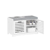 SoBuy FSR23-II-W Banc à Chaussures avec Coussin Rembourré, 2 Portes et 4 Compartiments Ouverts pour Entrée – 71x35x43 cm, Blanc
