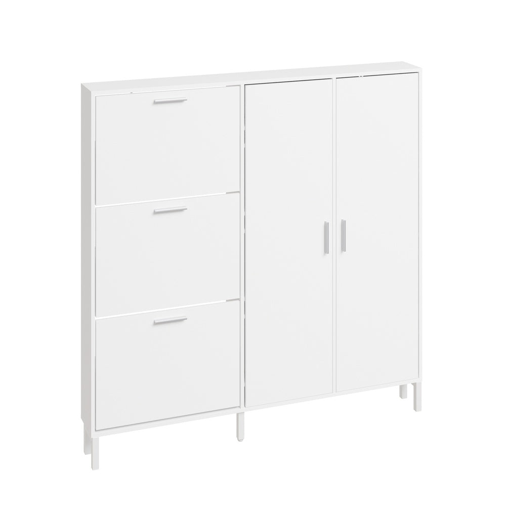 SoBuy FSR231-W Meuble à Chaussures en Bois 2 Portes – Armoire à Chaussures Mince avec Abattants pour Entrée, Blanc Mat – 115,5×14,5×117 cm, Charge 58 kg