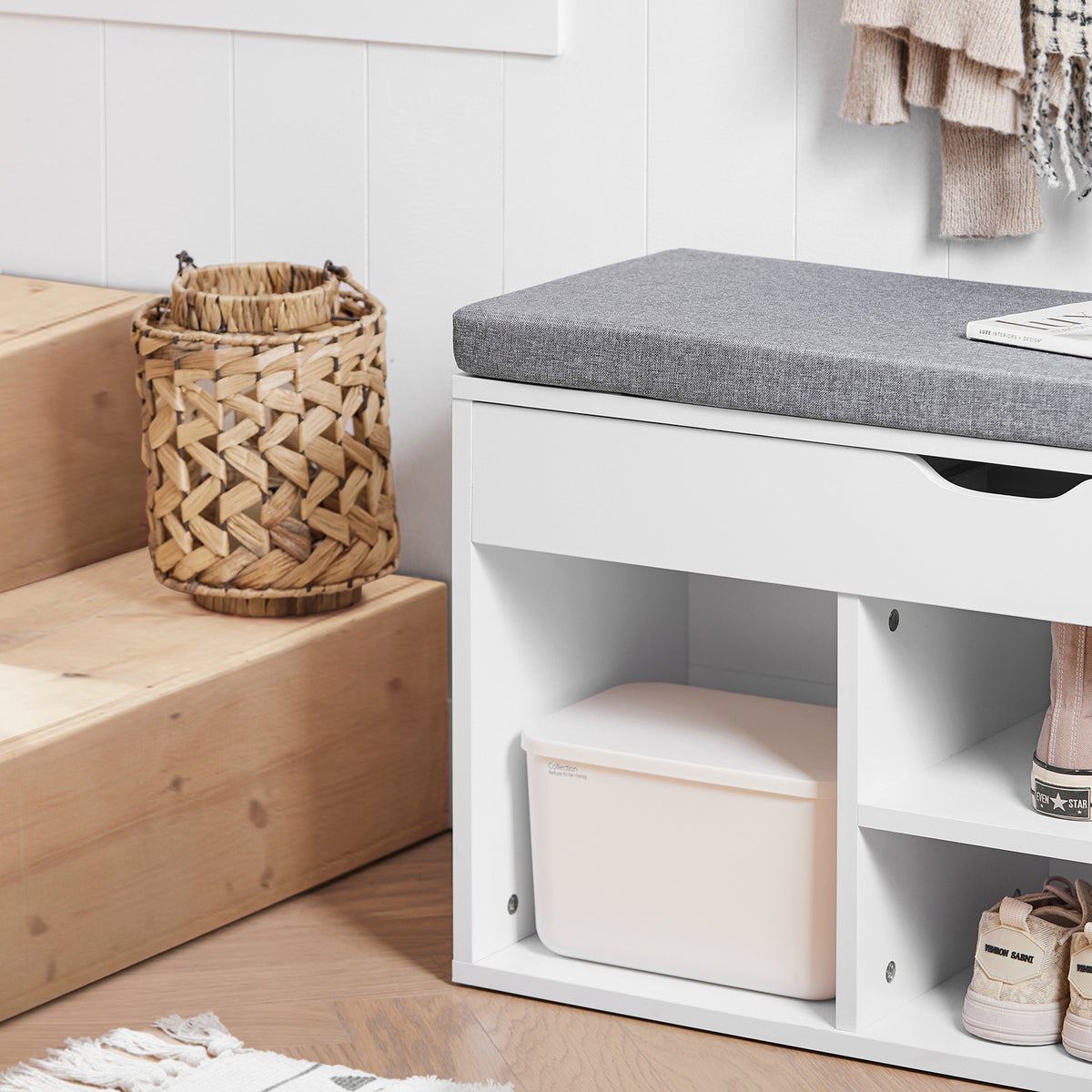 SoBuy FSR45-HG Banc à Chaussures avec Coussin Rembourré et Rangement pour Bottes, Meuble d'Entrée – 80x30x46 cm, Gris