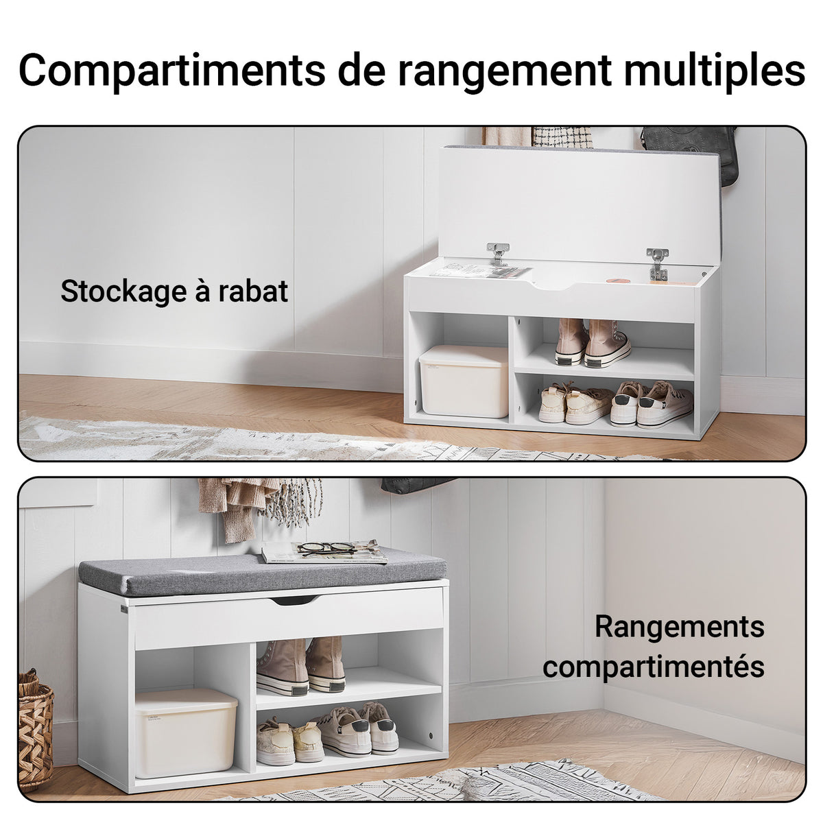 SoBuy FSR45-HG Banc à Chaussures avec Coussin Rembourré et Rangement pour Bottes, Meuble d'Entrée – 80x30x46 cm, Gris