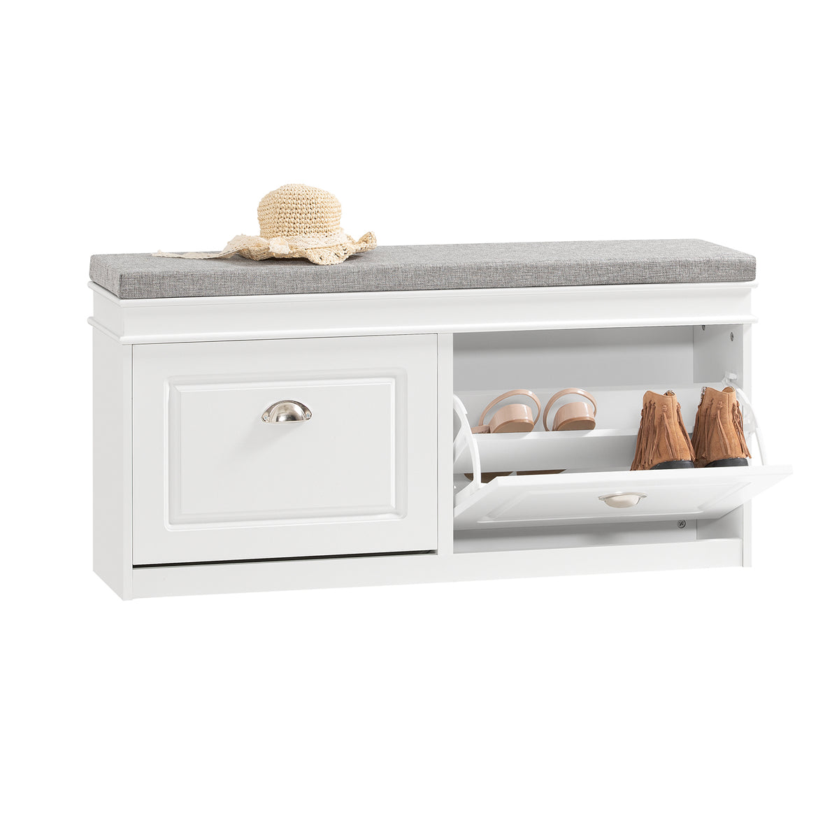 SoBuy FSR64-W Banc à Chaussures 104 cm – 8 Paires, Coussin Lavable, Slim 24 cm, FSC®, Blanc