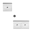 SoBuy FSR64-WG + FSR82-K-WG Ensemble Double Coffre à Chaussures avec Coussin, Rangement Abattant, Gain de Place – Effet Bois Vieilli Blanc