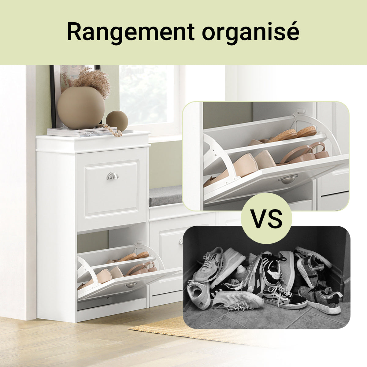 SoBuy FSR78-W Meuble à Chaussures Compact 54 cm – Étagères Réglables et Tiroir – Bois FSC – Blanc