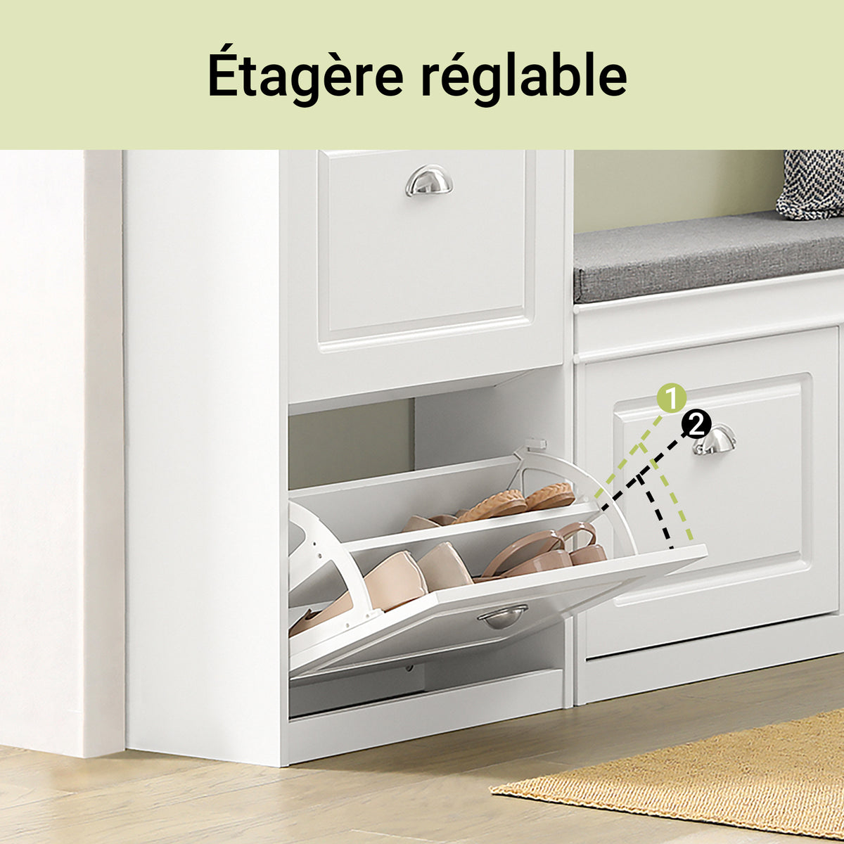 SoBuy FSR78-W Meuble à Chaussures Compact 54 cm – Étagères Réglables et Tiroir – Bois FSC – Blanc