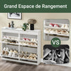 SoBuy FSR79-WG + FSR82-K-WG Ensemble Armoire à Chaussures 4 Abattants et Coffre avec Coussin, Rangement 20 Paires – Effet Bois Vieilli Blanc