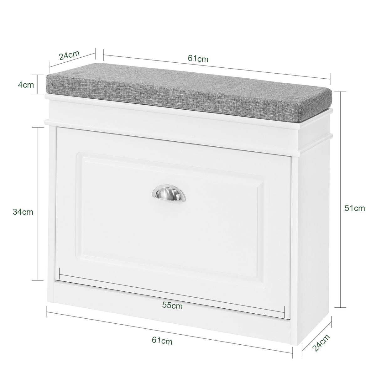 SoBuy FSR82-K-W Banc à chaussures avec assise 60 cm coussin rembourré et abattant slim 24 cm – Blanc FSC®