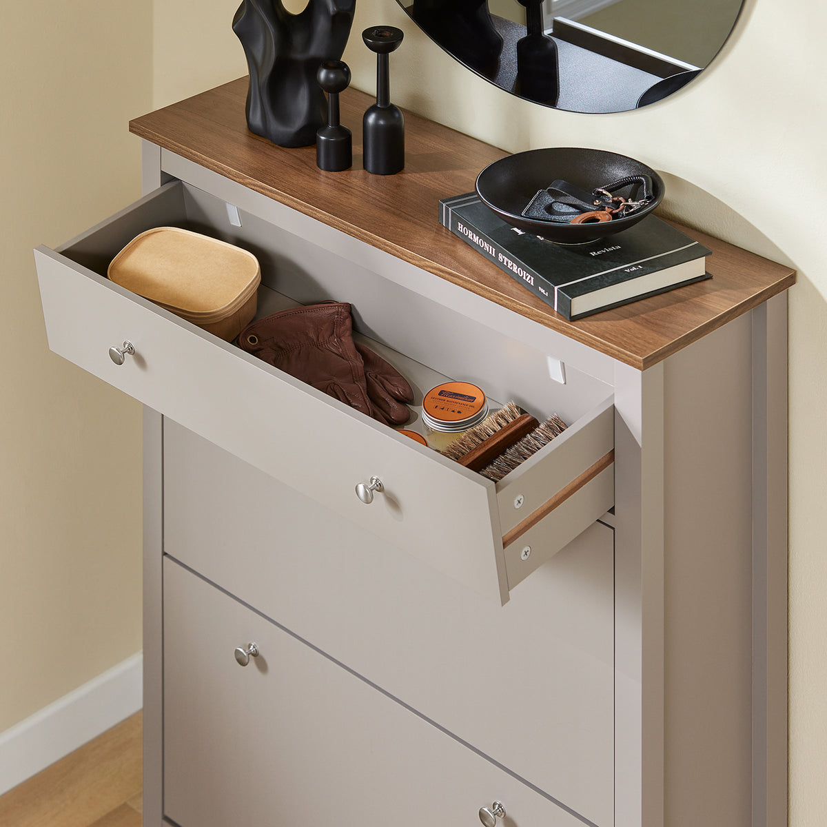 SoBuy FSR89-KA Armoire à Chaussures 2 Abattants et Tiroir – 12 Paires, 80×25×108 cm, Marron Clair