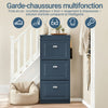 SoBuy FSR94-B – Armoire à Chaussures Slim 24 cm – 3 Abattants, Tiroir et Crochet – 12 Paires – Bleu FSC®