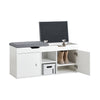 SoBuy FSR96-W Meuble Chaussure Banc à Chaussures avec Coussin Rembourré, 2 Portes, 3 Étagères Réglables – Rangement Chaussures Moderne pour Meuble d’Entrée – 150kg – Blanc 100x34x47cm