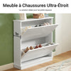 SoBuy FSR99-W Armoire à Chaussures 2 Abattants Ultra-Slim 18cm, Rangement 8-10 Paires pour Couloir – 76x18x78 cm, Blanc