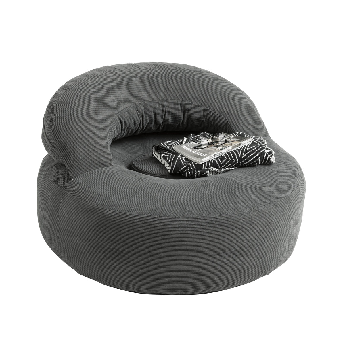 SoBuy FST100-DG Fauteuil de Salon en Velours Côtelé avec Repose-Pieds – Dossier Inclinable, Relax – 110×125×65 cm, Gris Foncé