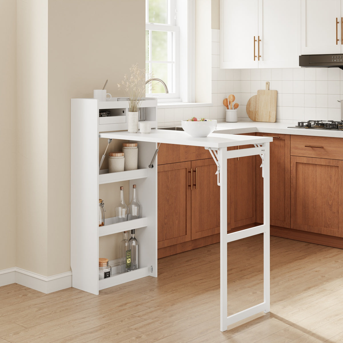 SoBuy FWT115-W Îlot Central de Cuisine à Table Pliante Extensible – Plan de Travail, Rangement – 65,3×199,5×120 cm, Blanc