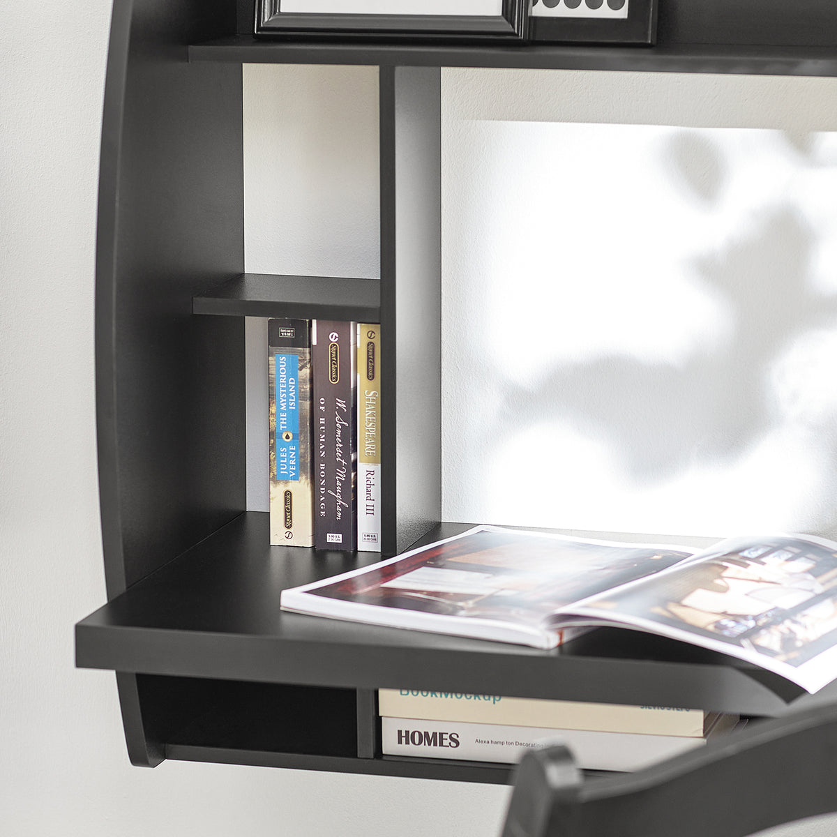 SoBuy FWT18-Sch Table Murale Bureau avec Étagère intégrée Armoire de Rangement Murale