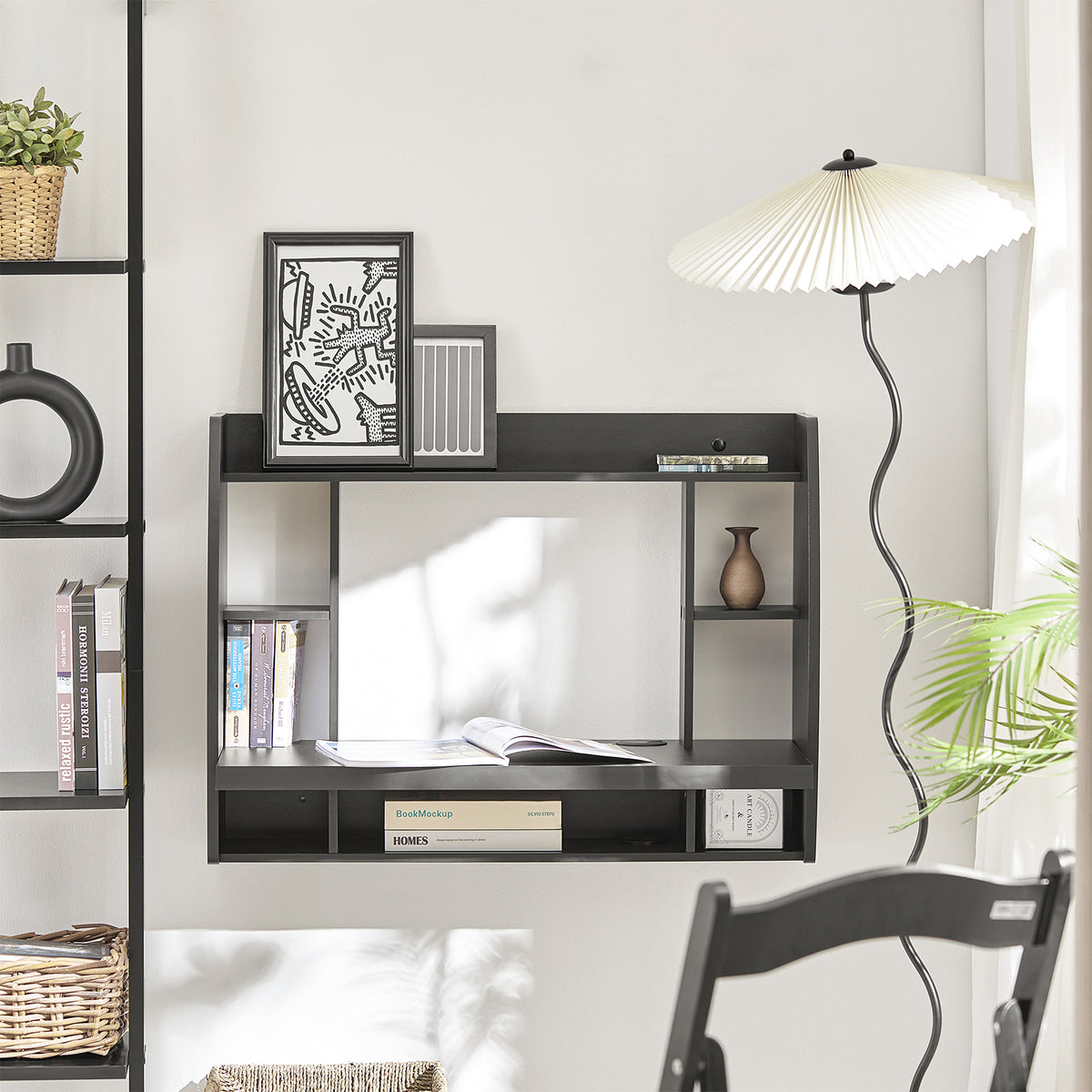 SoBuy FWT18-Sch Table Murale Bureau avec Étagère intégrée Armoire de Rangement Murale