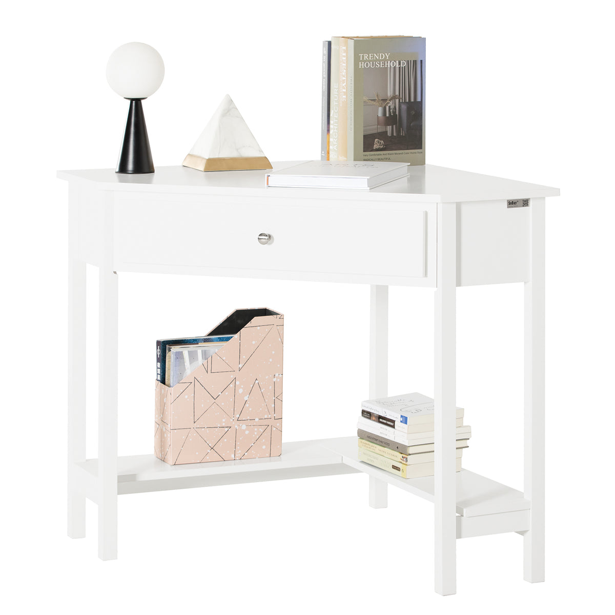 SoBuy FWT31-W Table Bureau d'Angle Bureau informatique Secrétaire avec Tiroir