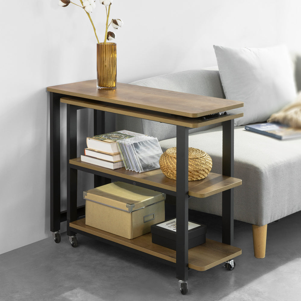 SoBuy FWT83-PF Table d'appoint Rotative à Roulettes – L133 × P30 × H69 cm, 2 Étagères