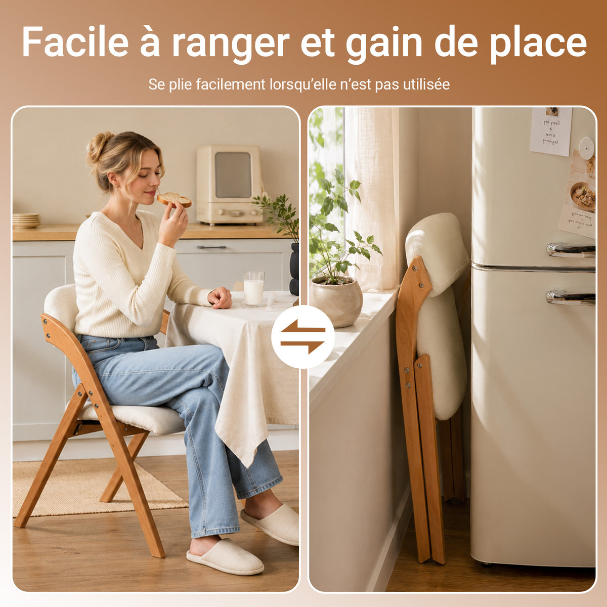 SoBuy FST92-W Chaise Pliante Bois Massif avec Housse Amovible – Crème