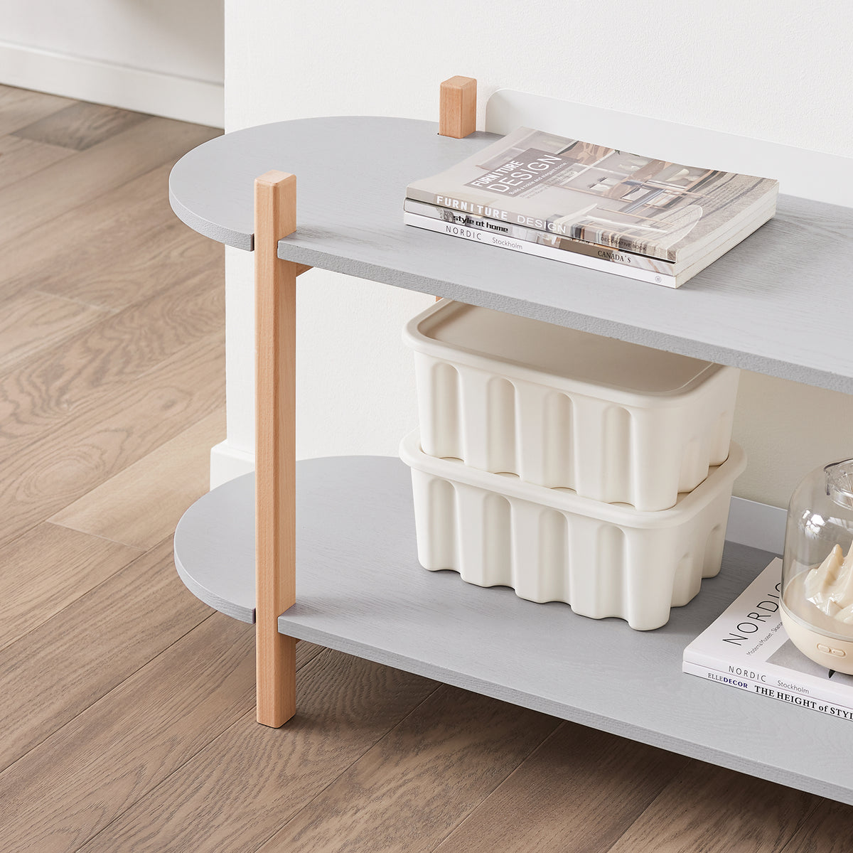 SoBuy HSTR01-HG Table d’Appoint avec 2 Niveaux, Rangement Optimisé, Design Fonctionnel, Usage Quotidien, Format Pratique – L100×P33×H52 cm, Bois, Gris