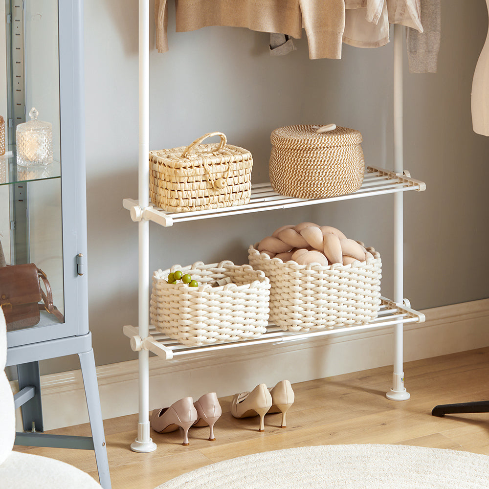 SoBuy KLS07-W Portant à vêtements télescopique solide - Penderie ouverte réglable avec tringles et étagères, Porte manteau pour chambre/dressing, Blanc