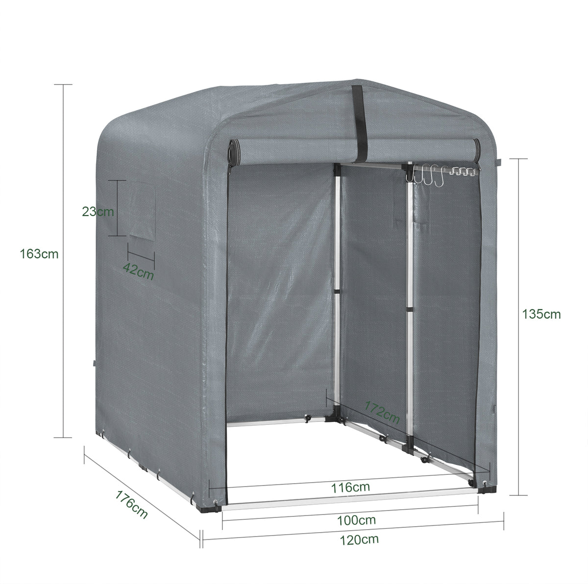 SoBuy KLS11-DG Abri de Jardin Imperméable avec Crochets et Revêtement Anti-UV – L120×P176×H163 cm, Cadre Aluminium, Vélo, Moto et Outils, Gris