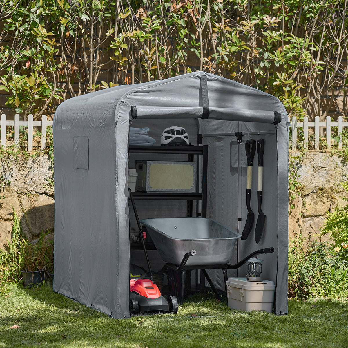 SoBuy KLS11-DG Abri de Jardin Imperméable avec Crochets et Revêtement Anti-UV – L120×P176×H163 cm, Cadre Aluminium, Vélo, Moto et Outils, Gris