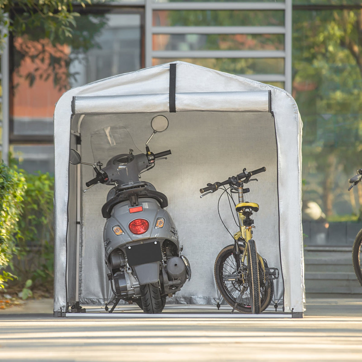 SoBuy Abri de Vélo Bike Shelter Garage pour Vélo Tente Garage  Multifonctionnel Tentes de vélo Extérieur en Couleur Argent, 120x176x163  cm, KLS11