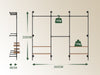 SoBuy KLS19-SCH Portant à Vêtements Mural 265cm, 4 Tringles et 4 Étagères MDF, Charge 120 kg, Fixation Murale et Sol – 265x48x220 cm, Industriel Noir