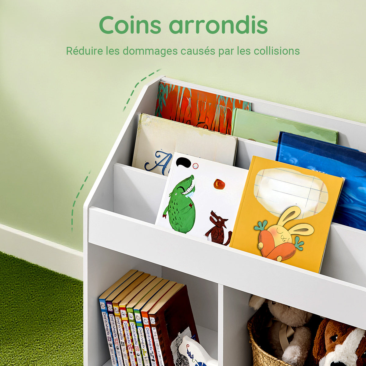 SoBuy KMB01-II-W Bibliothèque Enfant avec 3 Étagères, 2 Compartiments Ouverts, Coins Arrondis et Anti-Basculement – 68x30x68 cm, Blanc