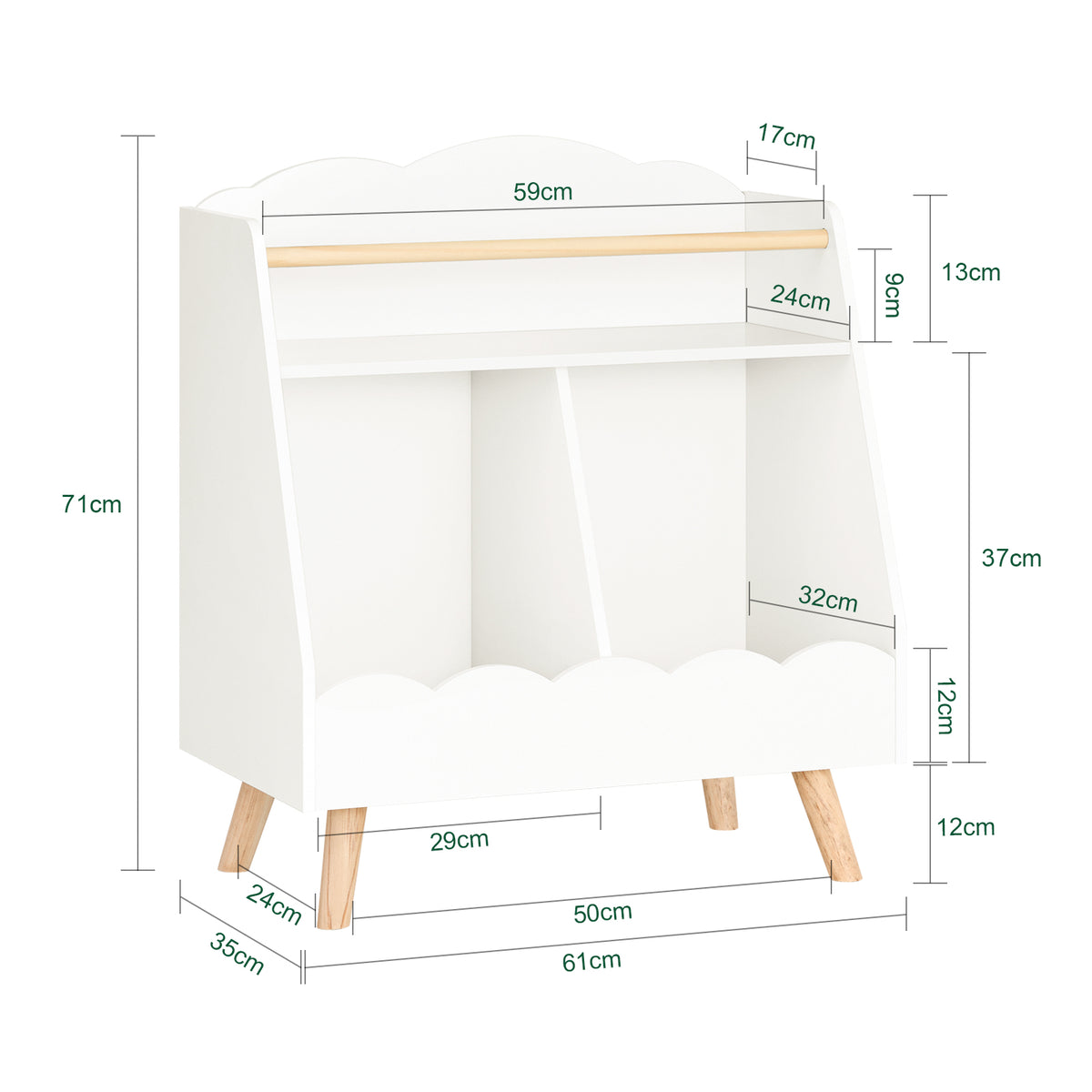 SoBuy KMB100-K-W Bibliothèque Enfant, Étagère à Livres, Étagère de Rangement Jouets pour Enfants, 2 Compartiments Ouverts