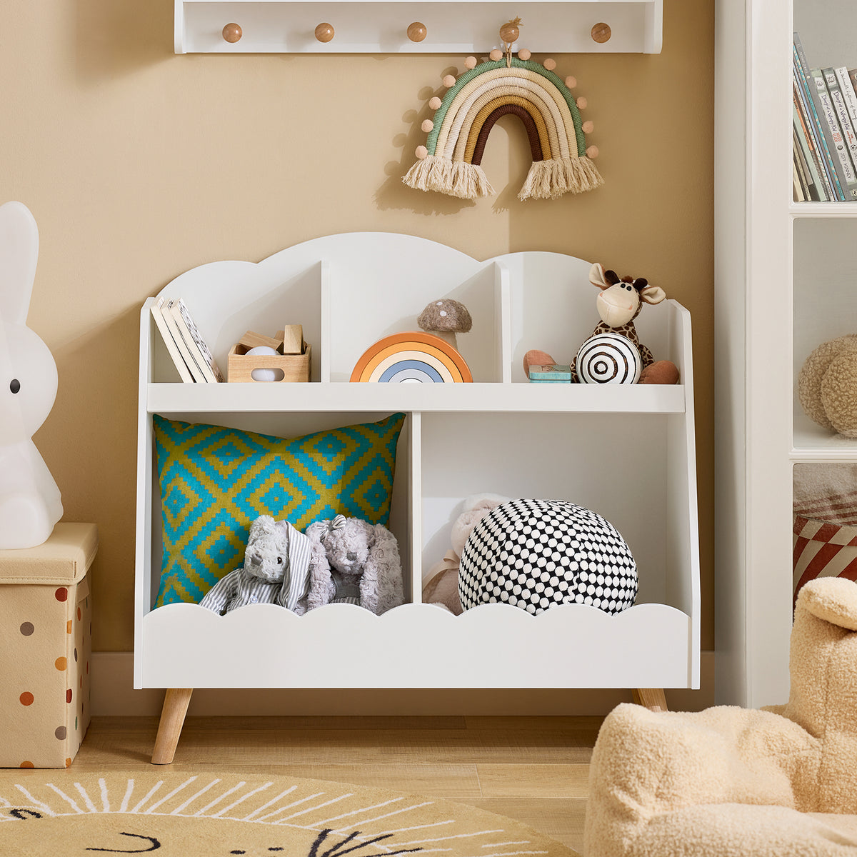 SoBuy KMB100-W Bibliothèque Enfant avec 5 Compartiments Ouverts, pour Chambre d’Enfant, Rangement Optimisé, Design Fonctionnel – L82×P35×H76 cm, Blanc
