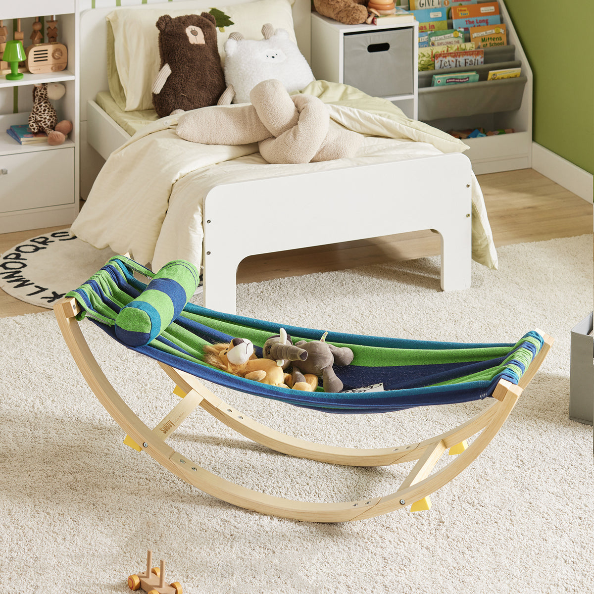 SoBuy KMB16-J Chaise a Bascule, Lit Enfant Bébé, Hamac Enfant, Chaise Longue à Bascule pour Enfant, Rocking-Chair, pour Chambre d'enfant, Patio, Salon, Jardin, 124x36x45 cm