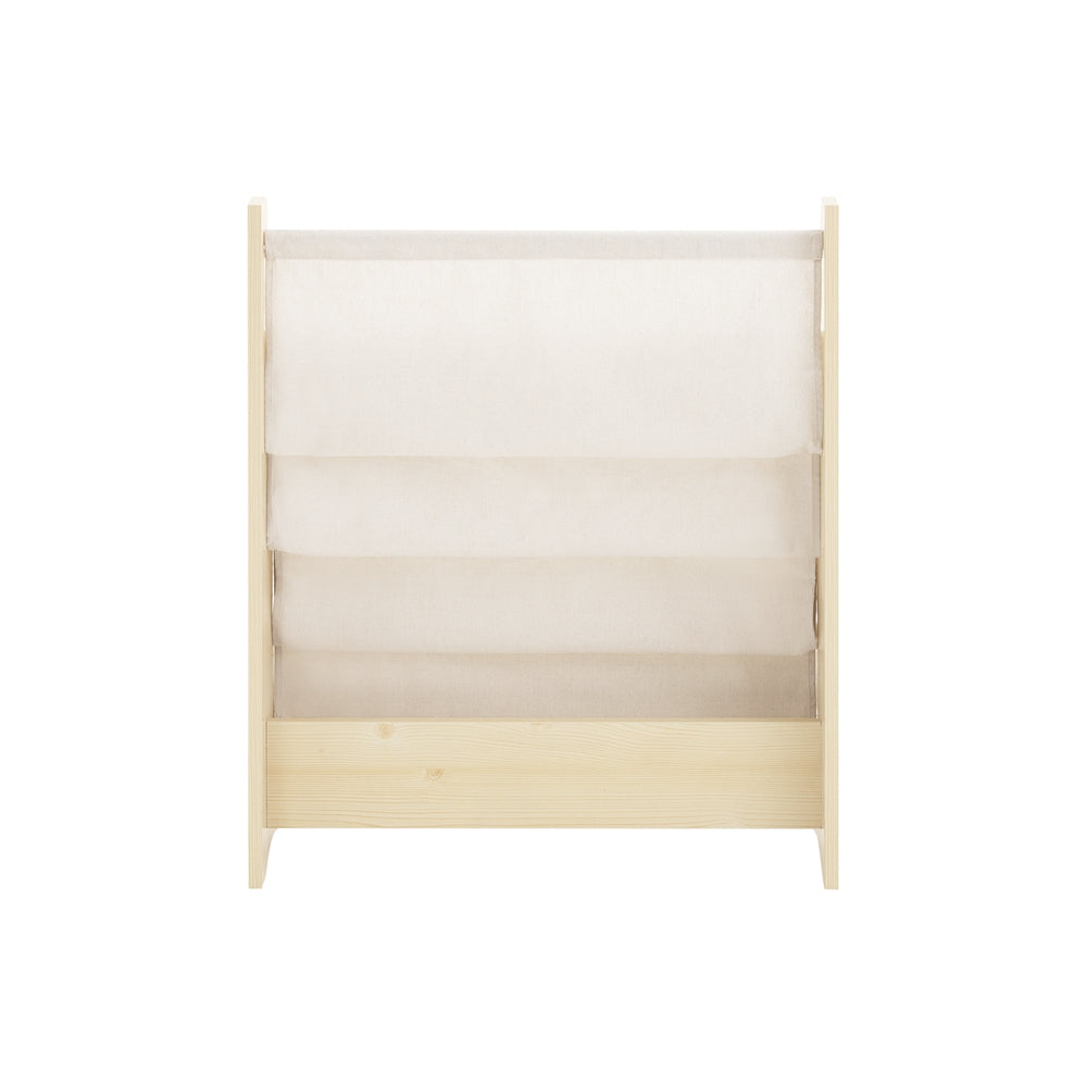 SoBuy KMB50-N Bibliothèque Enfant Meuble Rangement Jouet et Livres pour Chambre Enfant Étagère à Livre avec 4 Compartiments et 3 Poches Tissu Naturel 63x28x76cm
