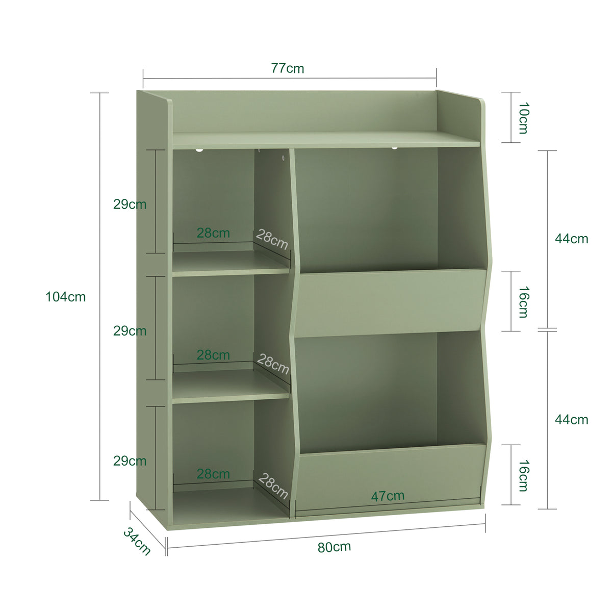 SoBuy KMB55-K-GR Bibliothèque Enfant 80 × 34 × 104 cm, 5 Compartiments Ouverts – Vert