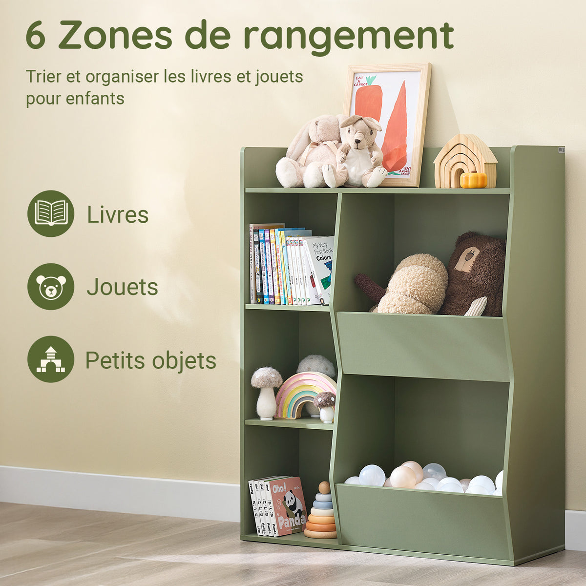 SoBuy KMB55-K-GR Bibliothèque Enfant 80 × 34 × 104 cm, 5 Compartiments Ouverts – Vert