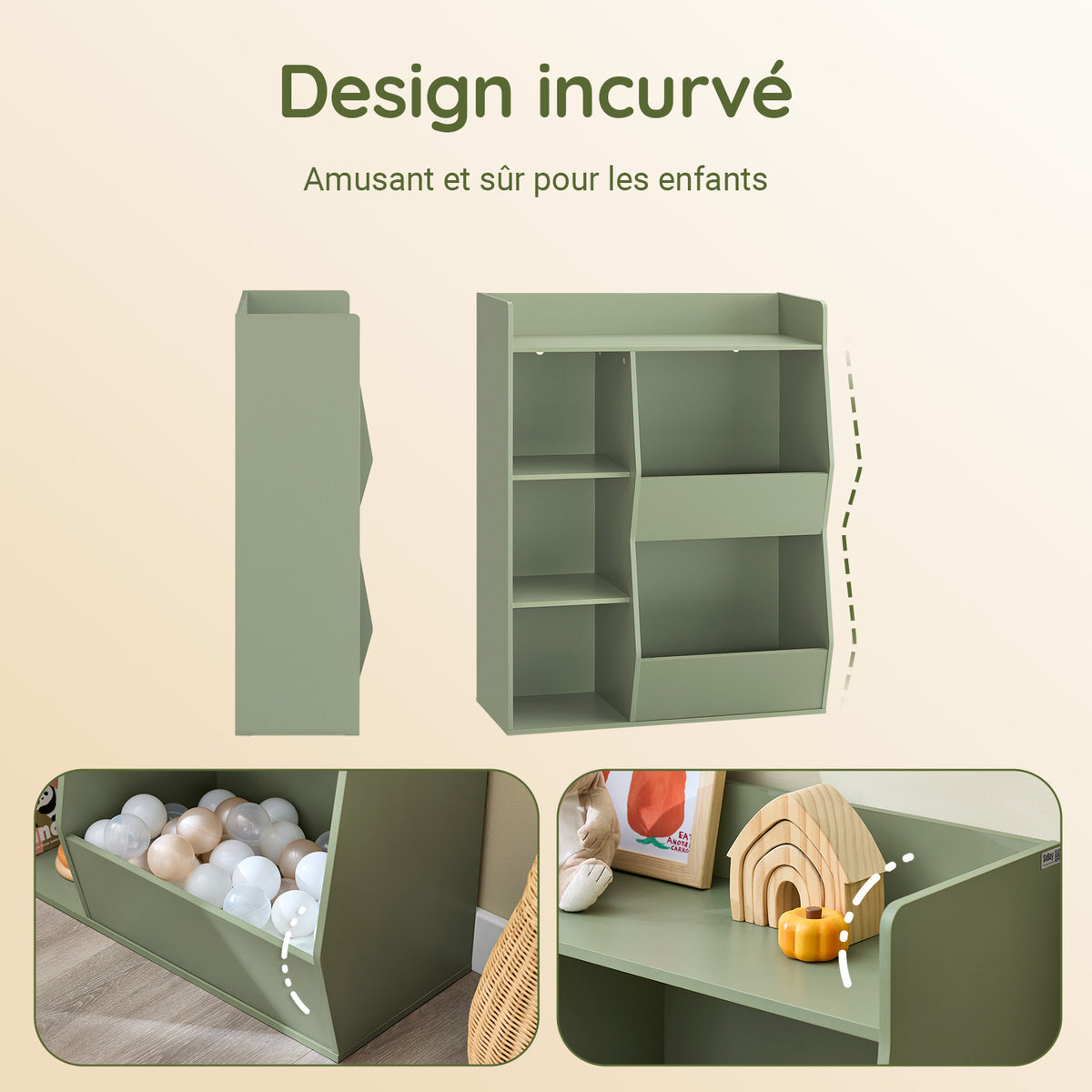 SoBuy KMB55-K-GR Bibliothèque Enfant 80 × 34 × 104 cm, 5 Compartiments Ouverts – Vert