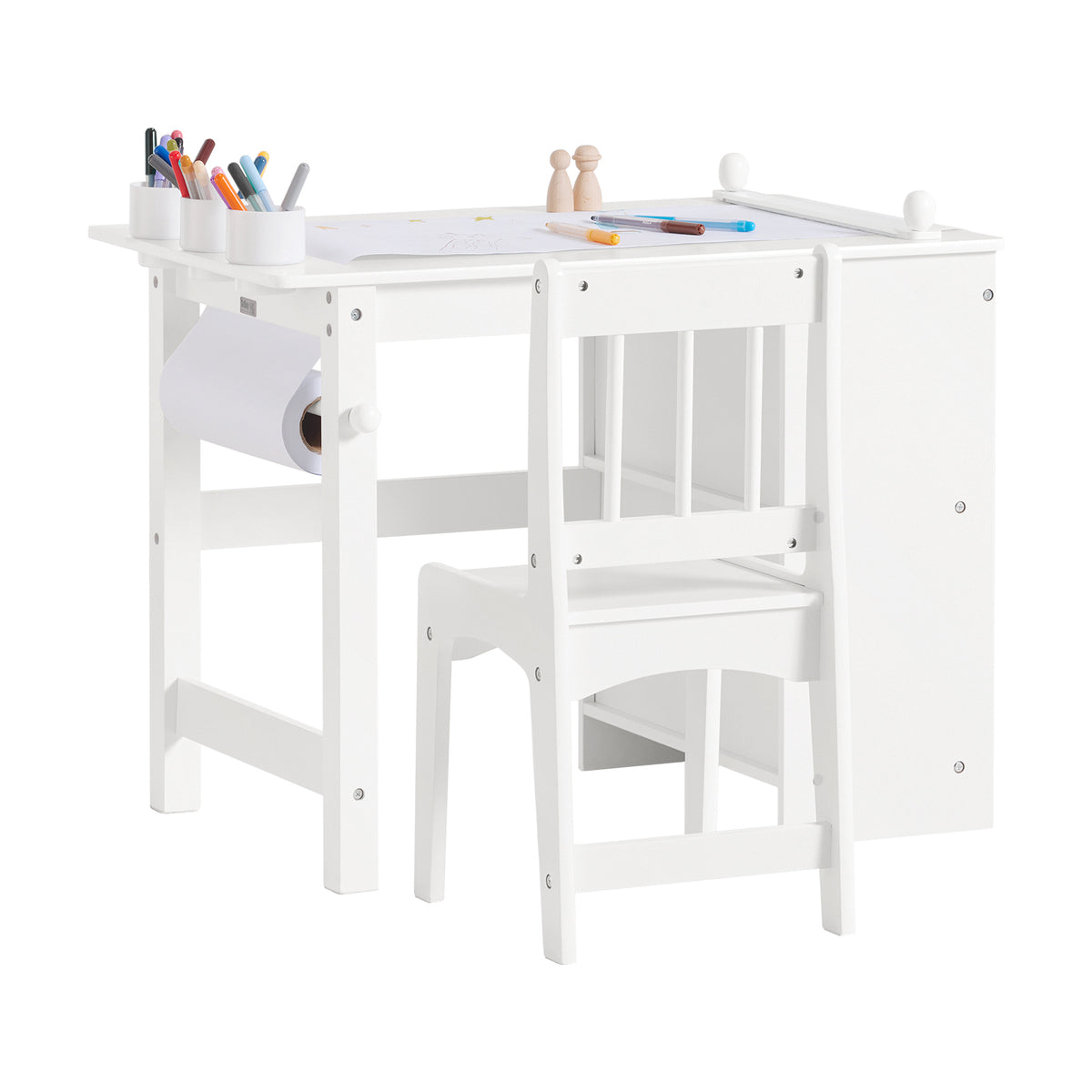 SoBuy KMB60-W Table Enfant avec Chaise Ensemble 2 Pièces Table et Chaise pour Enfant Bureau avec 2 Étagères Porte-Papier et R