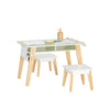 SoBuy KMB92-GR Ensemble Table d’Enfant + 2 Tabourets, Set de 3 Pièces Table à Dessin avec 1 Porte-Rouleau de Papier et 2 Compartiments Ouverts