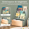 Boîte de rangement en bas pour organiser les jouets, optimisant l'espace.