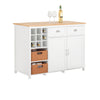 Prévente SoBuy KNL05-W Ìlot de Cuisine 120 cm – Meuble Ìlot Central avec Casier à Vin, 2 Tiroirs et Bois Hévéa – Blanc