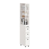 SoBuy NSR13-WG Chariot de Rangement Étroit 20 cm sur Roulettes, 170 cm de Haut, 3 Tiroirs et 3 Étagères, Barres Anti-chute – Blanc