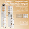 SoBuy NSR13-WG Chariot de Rangement Étroit 20 cm sur Roulettes, 170 cm de Haut, 3 Tiroirs et 3 Étagères, Barres Anti-chute – Blanc
