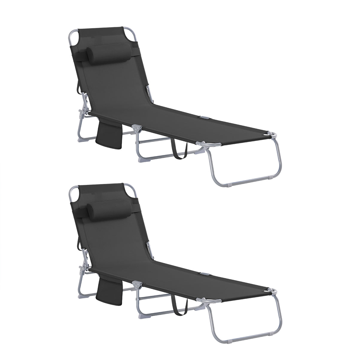 SoBuy OGS35-SCHx2 Lot de 2 Transat Jardin Extérieur Pliable Bain de Soleil avec Oreiller Chaise Longue Relax avec Poche Latér