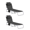 SoBuy OGS35-SCHx2 Lot de 2 Transat Jardin Extérieur Pliable Bain de Soleil avec Oreiller Chaise Longue Relax avec Poche Latérale Mobilier de Jardin pour Terrasse Plage Piscine Noir 155x56x81 cm