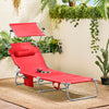 SoBuy OGS48-Rx2 Lot de 2 Transat Jardin Extérieur Pliable Bain de Soleil avec Oreiller Chaise Longue avec Pare-Soleil et Poche Latérale Mobilier de Jardin pour Terrasse Piscine Rouge 155x56x81cm