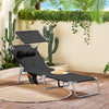 SoBuy OGS48-SCH Transat Jardin Extérieur Pliable Bain de Soleil avec Oreiller Chaise Longue Relax avec Pare-Soleil et Poche Latérale Mobilier de Jardin pour Terrasse Plage Piscine Noir 155x56x81cm
