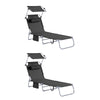 SoBuy OGS48-SCHx2 Lot de 2 Transat Jardin Extérieur Pliable Bain de Soleil avec Oreiller Chaise Longue avec Pare-Soleil et Poche Latérale Mobilier de Jardin pour Terrasse Piscine Noir 155x56x81cm
