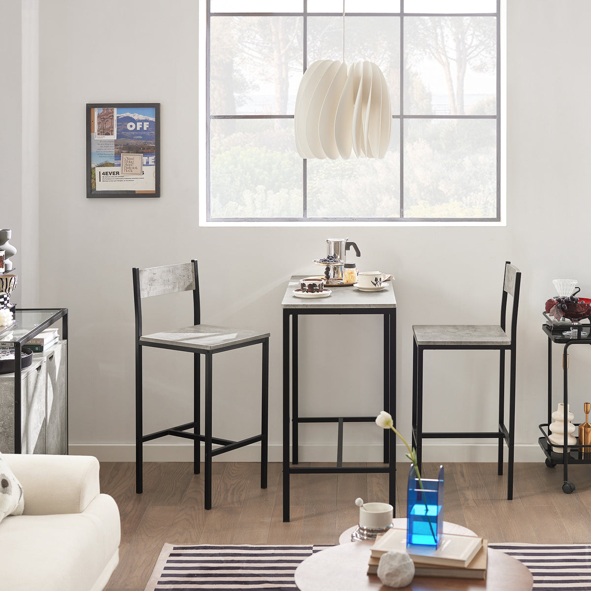 SoBuy OGT03-HG Ensemble Table Haute + 2 Tabourets – Table 87 cm, Tabourets Rangeables, Style Industriel Bois et Métal Noir