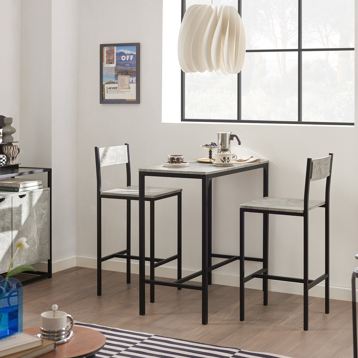 SoBuy OGT03-HG Ensemble Table Haute + 2 Tabourets – Table 87 cm, Tabourets Rangeables, Style Industriel Bois et Métal Noir