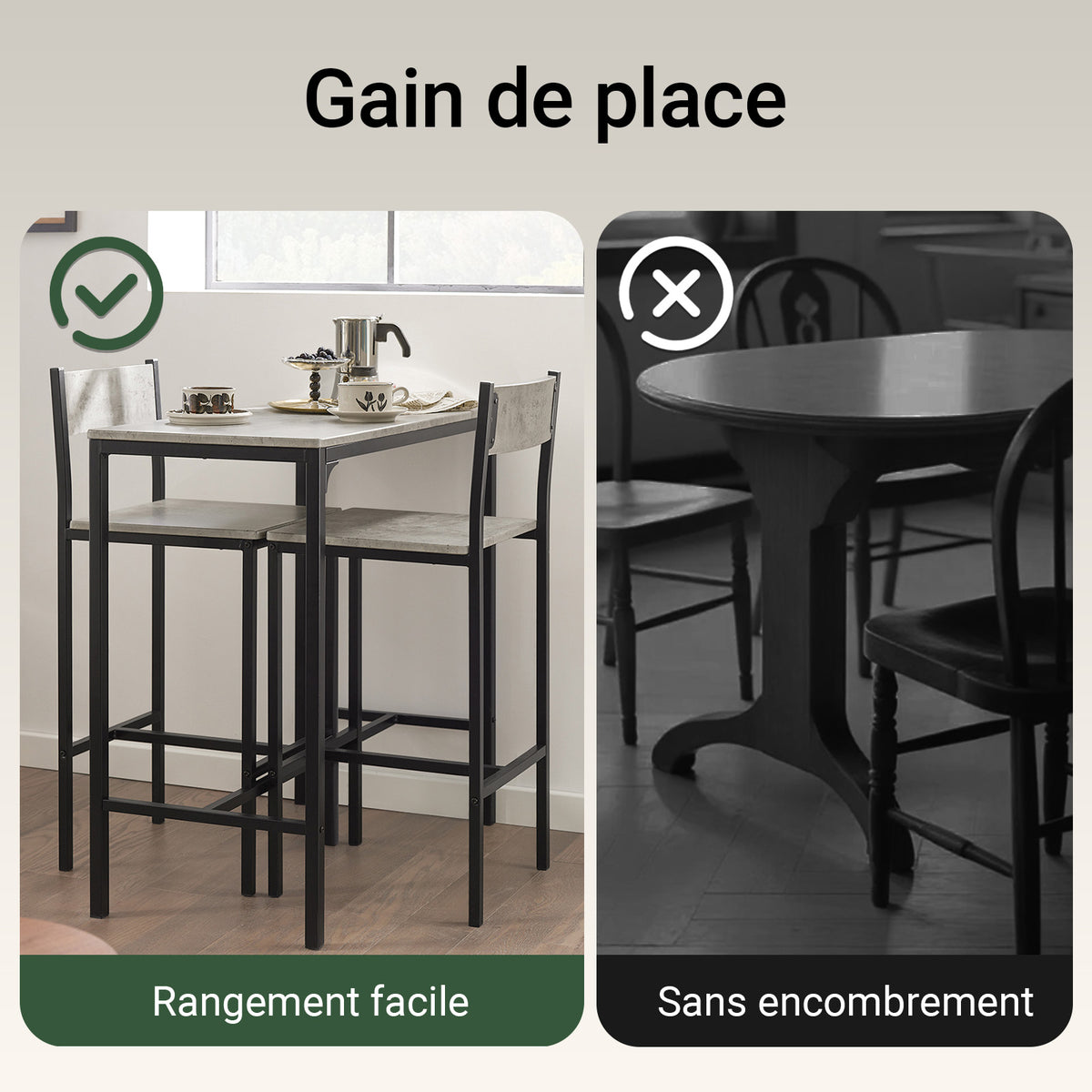 SoBuy OGT03-HG Ensemble Table Haute + 2 Tabourets – Table 87 cm, Tabourets Rangeables, Style Industriel Bois et Métal Noir